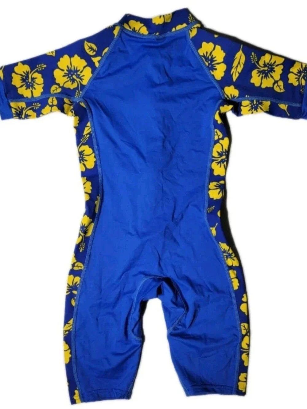 SunProtectionZone Water Sport SwimSuit RashGuard 4 Blue Yellow Hibiscus UPF 50+